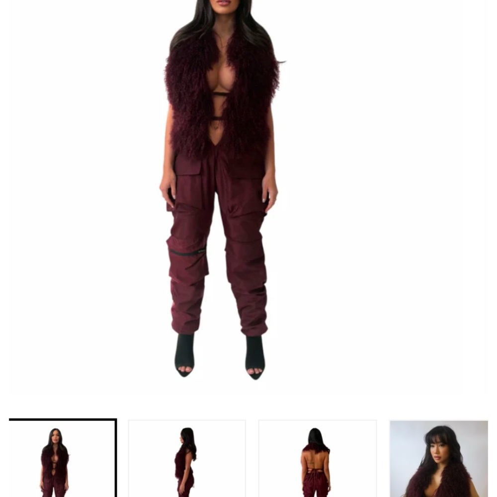 Mongolian fur halter top (burgundy)